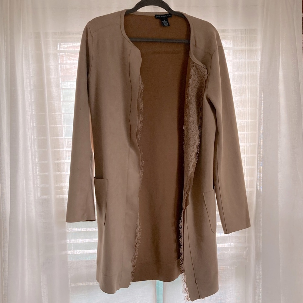 Lace detail suede cardigan